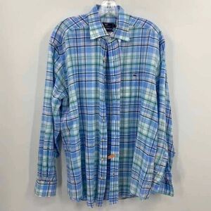 Vineyard Vines Size L Cotton Classic Fit Tucker Button Down Shirt‎ Blue Plaid